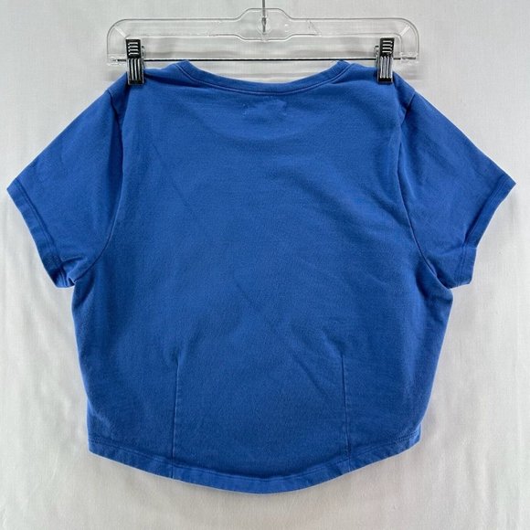 Madewell Top Womens Sz M Heavyweight Jersey Crewneck Crop Cap Sleeve Cotton Blue - Picture 2 of 7